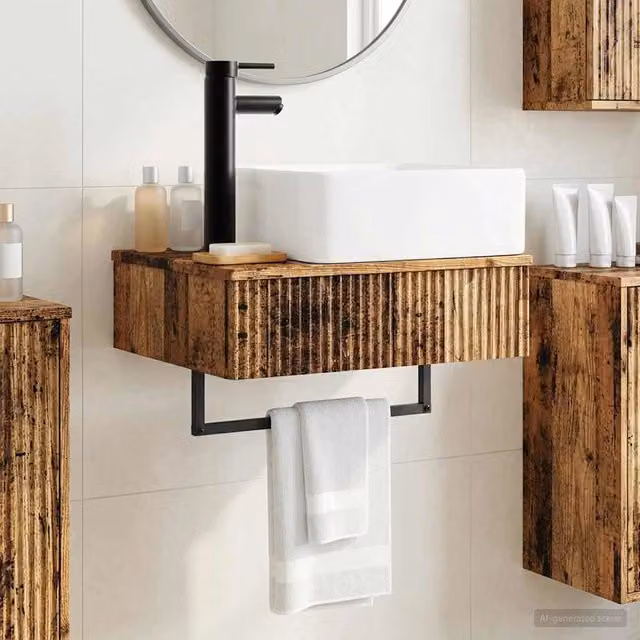 Lavabo da parete vidaXL in legno antico marrone L: 53 cm, P: 35 cm, H: 39 cm