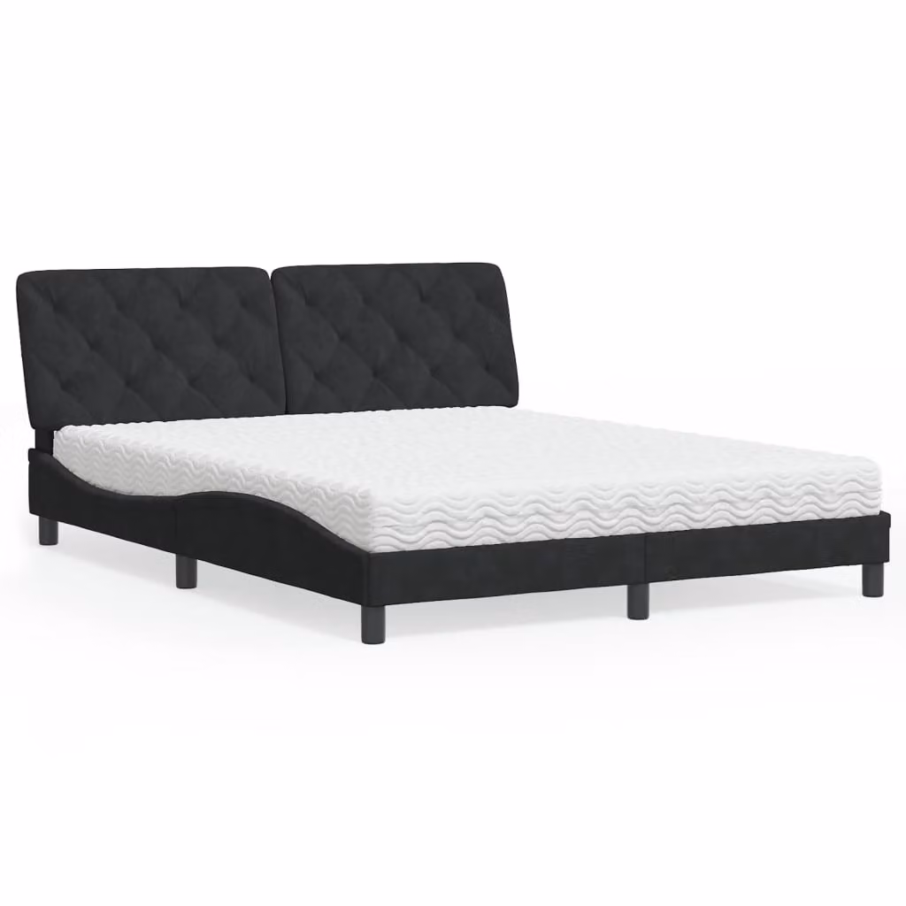 Letto con Materasso vidaXL in Velluto Nero L/P/H: 160 x 200 x 74,5 cm – 1