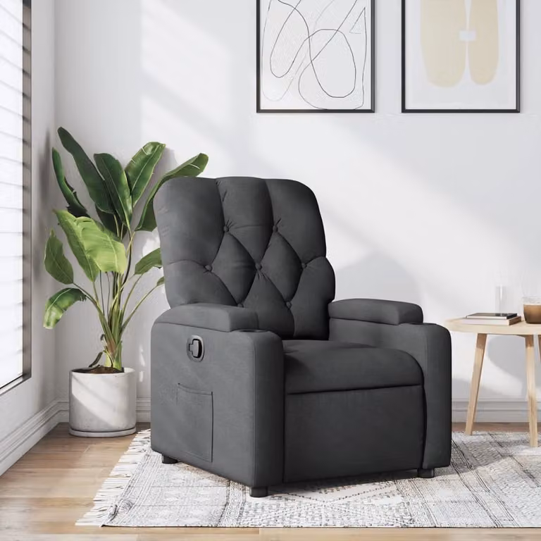 Poltrona reclinabile relax vidaXL in tessuto grigio con braccioli e struttura in legno e metallo