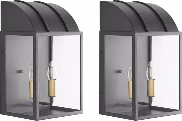 Set di 2 lampade da parete BELIANI in metallo nero e vetro trasparente, stile classico a lanterna per esterno e giardino, IP44 – 1
