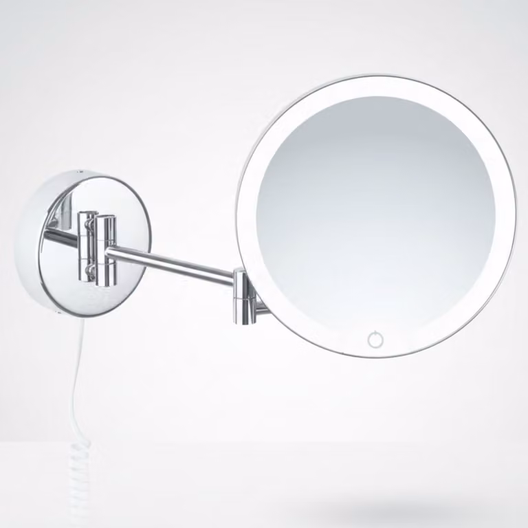 Specchio da trucco a LED, ingrandimento 7x, con dimmer, estensibile, finitura cromata