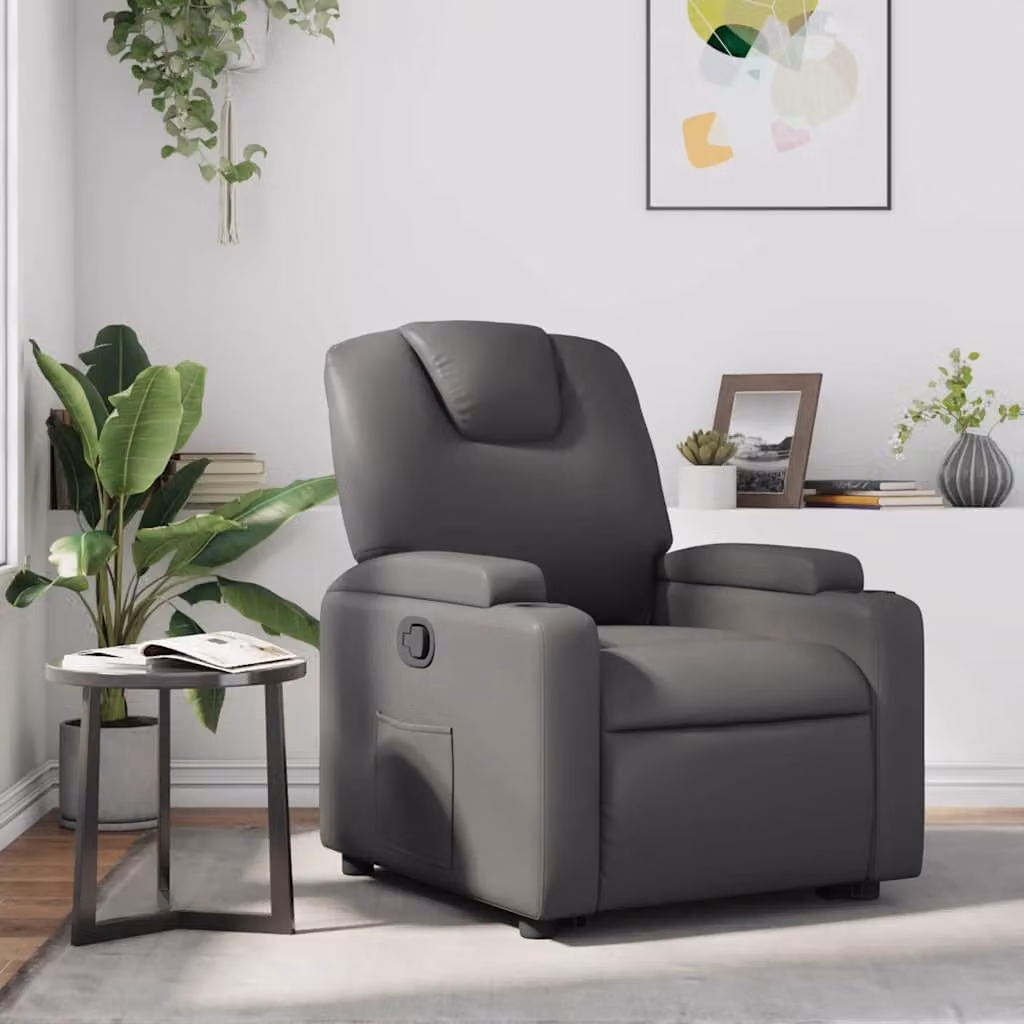 Poltrona Reclinabile Relax vidaXL in Similpelle Grigia con Braccioli e Regolazione Manuale