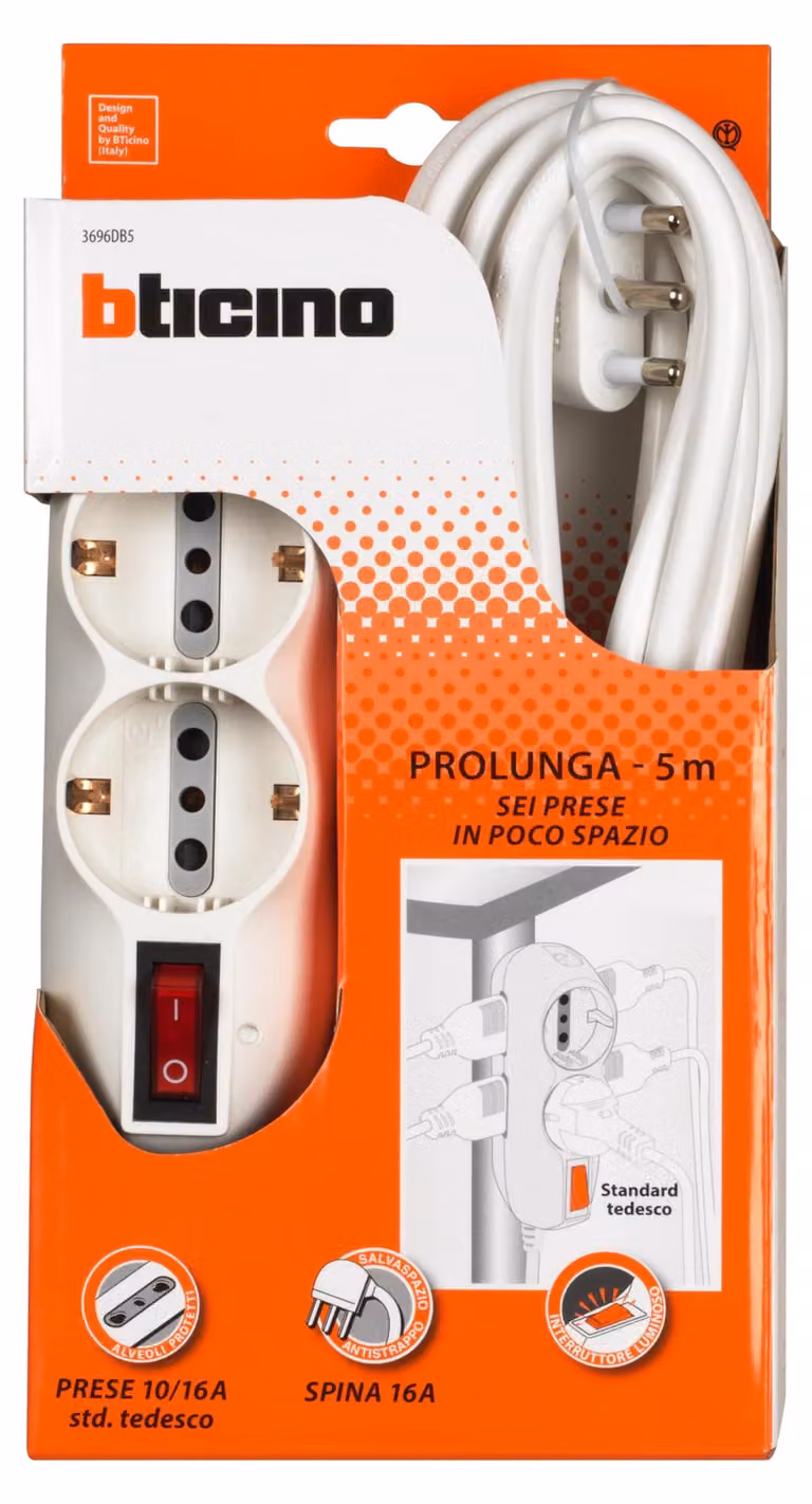 BTICINO Multipresa Slot 3696DB5, 6 prese, con interruttore