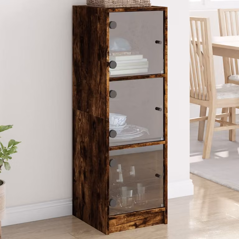 Credenza moderna vidaXL con ante in vetro e finitura rovere marrone L/P/H: 35 x 37 x 109 cm