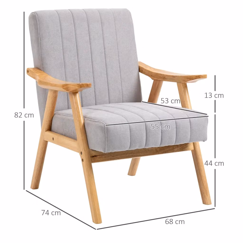 Poltrona lounge WISHDOR in stile scandinavo con braccioli, rivestimento in tessuto effetto velluto e gambe in legno di gomma, grigio – 2