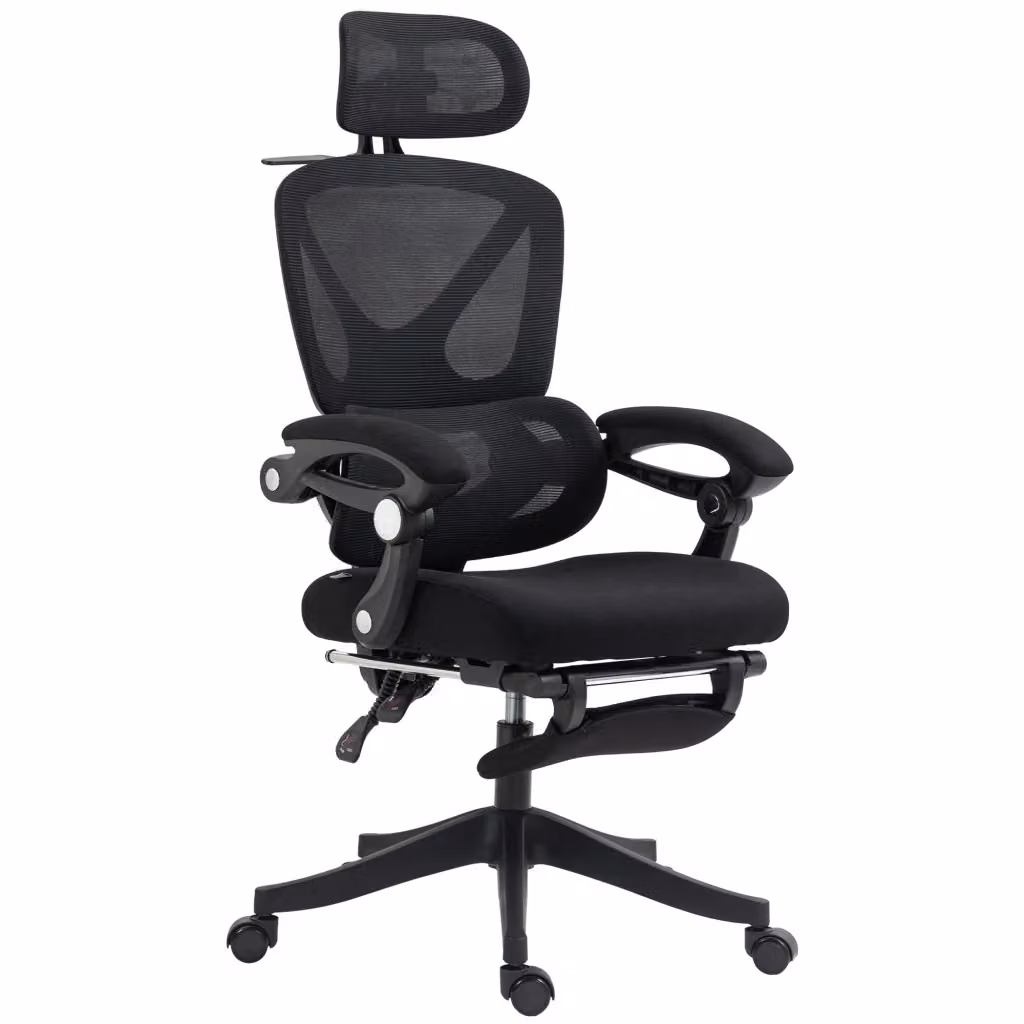 Sedia da Ufficio Ergonomica Moderna in Tessuto Nero con Poggiatesta, Braccioli e Ruote per Home Office – 2