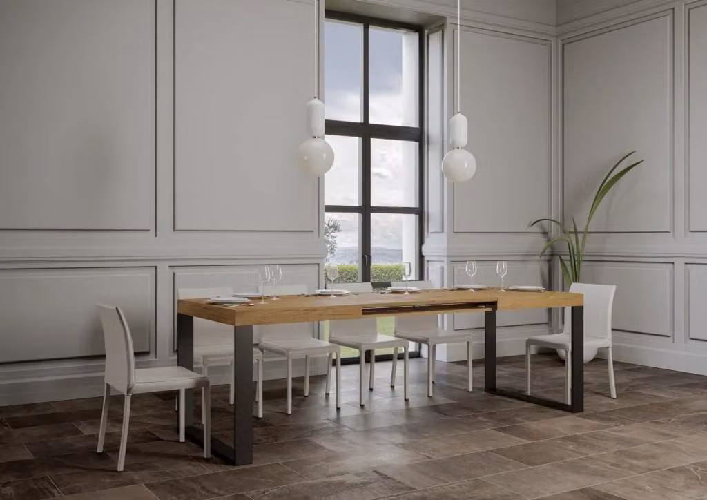 Tavolo allungabile Tekno di Bs Com in finitura quercia natura con telaio antracite, L/P/H: 90 x 140/400 cm – 2