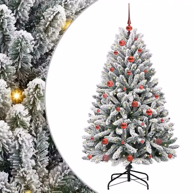 Albero di Natale artificiale moderno vidaXL con 150 LED bianco caldo, colore verde e bianco, Altezza: 150 cm
