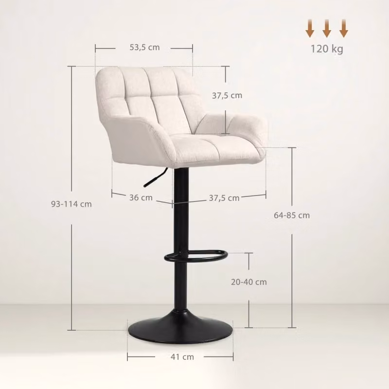 Set di 2 sgabelli da bar WISHDOR girevoli e regolabili in altezza, effetto tessuto beige e nero con struttura in metallo e base cilindrica – 2