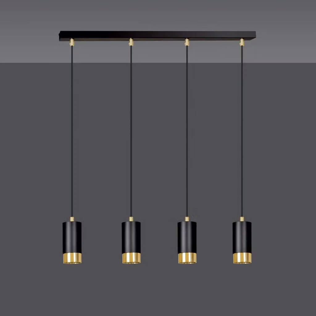 Lampadario a soffitto Norreno Luceart-Classic con 4 luci a cilindro in acciaio nero e oro – 2