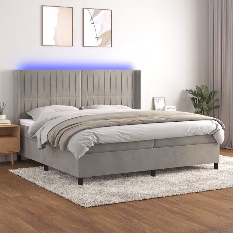 Maison Exclusive - Letto a Molle Materasso e LED Grigio Chiaro 200x200 cm Velluto