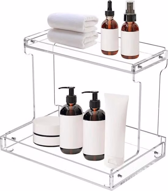Organizzatore di cosmetici trasparente a 2 ripiani in plastica per bagno e camera da letto L/P/H: 30 x 30 x 20 cm