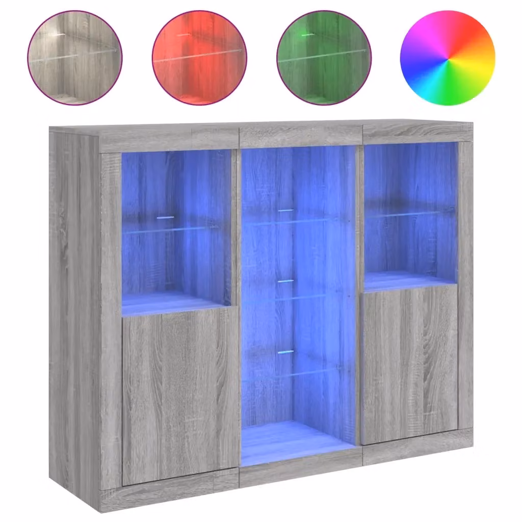 Set di 3 credenze moderne vidaXL con luci LED integrate in legno multistrato, colore grigio – 2