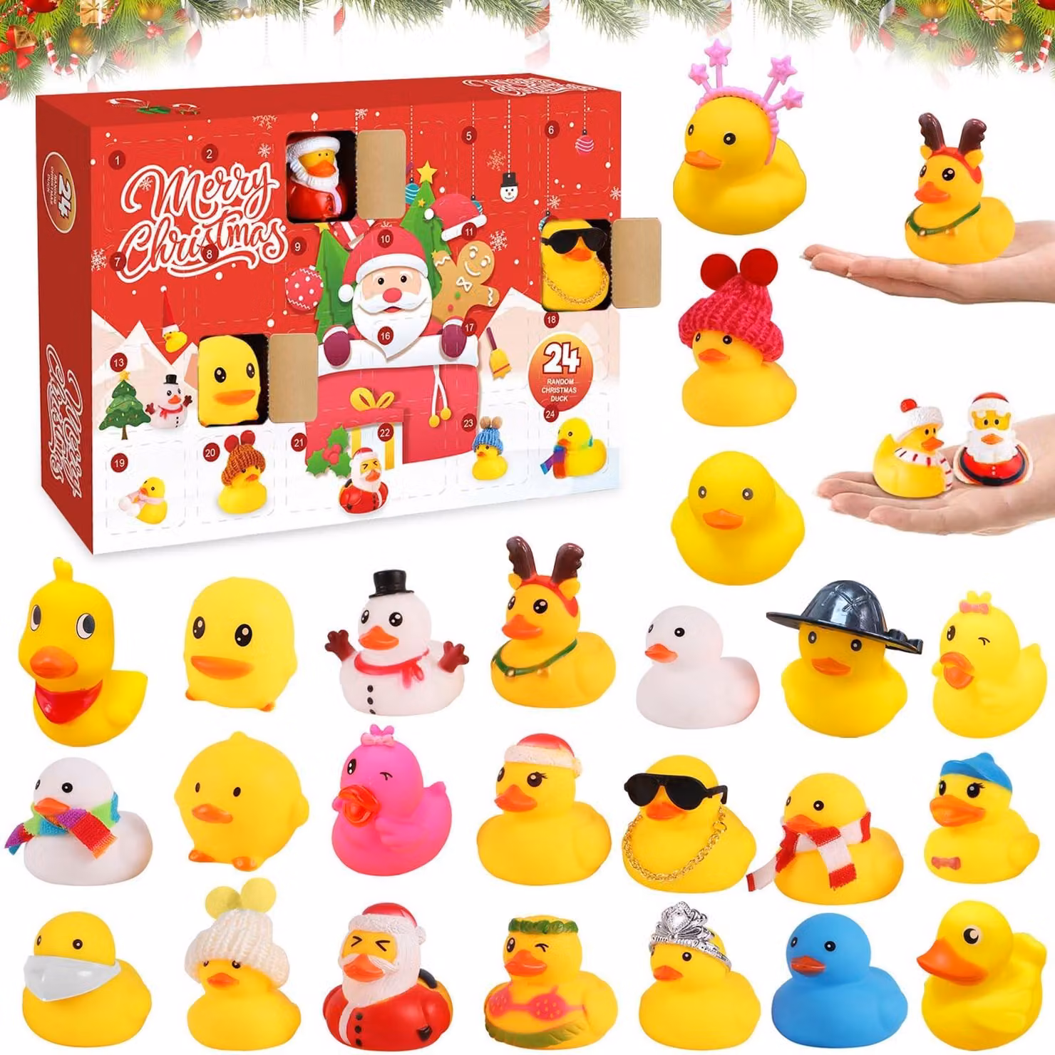 Calendario dell'Avvento 2024 - Calendario dell'Avvento per bambini - Mini anatre divertenti - Anatre di gomma - Decorazioni festive - Funzione di conteggio - Calendario di Natale