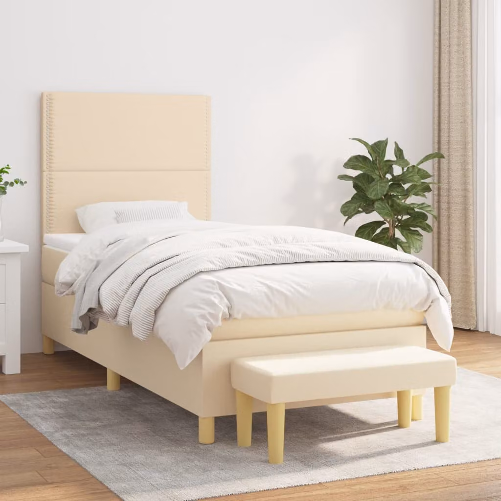 vidaXL Letto Ibrido con Giroletto a Molle e Materasso in Tessuto Beige e Bianco L/P/H: 200 x 100 x 128 cm