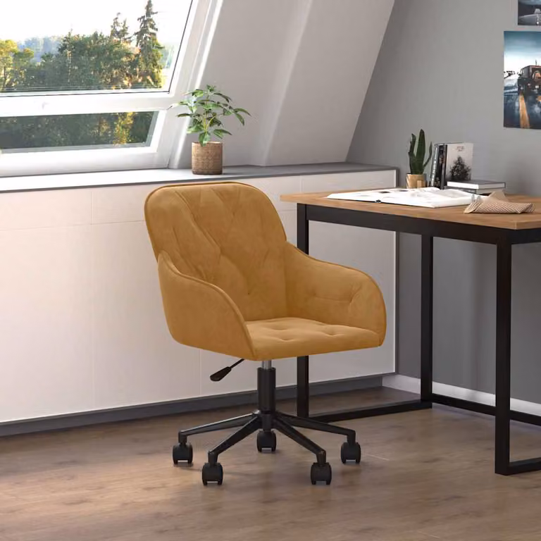 Sedia da ufficio girevole vidaXL in velluto marrone con braccioli e ruote per casa e ufficio