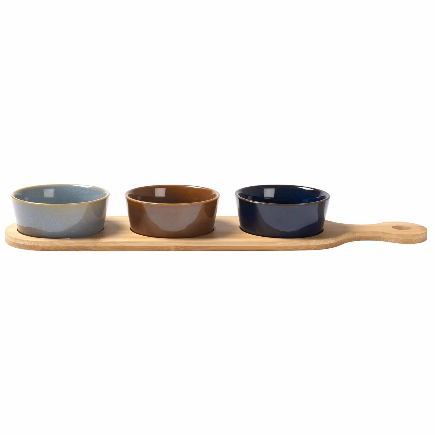 Antipastiera Gusto Casa Linea Reactive con 3 Ciotole in Ceramica Multicolore e Base in Bamboo