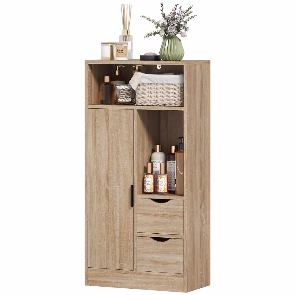 Mobile Bagno Salvaspazio Slim Xylo in Legno Naturale con Cassetti e Ripiani, L/P/H: 50 x 25 x 100 cm – 2
