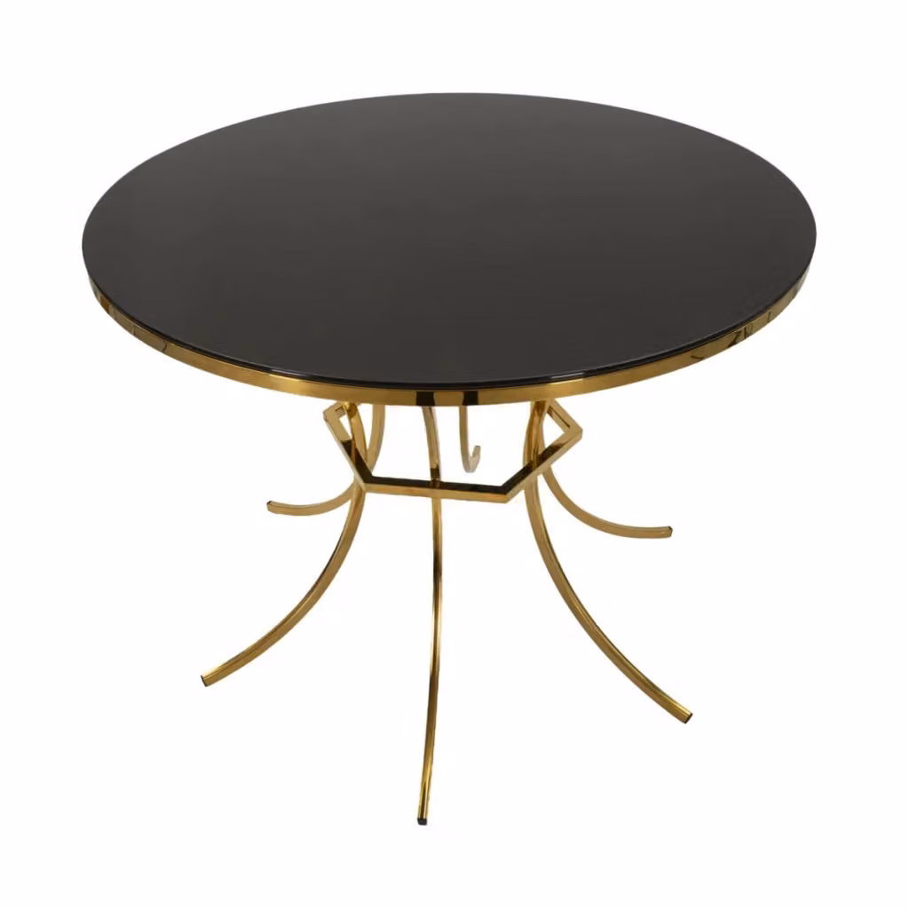 Tavolo da pranzo rotondo Shanty Vikasa Home in vetro trasparente e metallo oro e nero L: 100 cm, P: 100 cm, H: 80 cm – 2