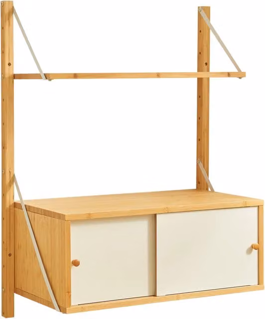 Scaffale dal design senza tempo per soggiorno/camera da letto mobiletto portaoggetti da parete 85 x 65 x 34 cm bambù naturale 03_0011297