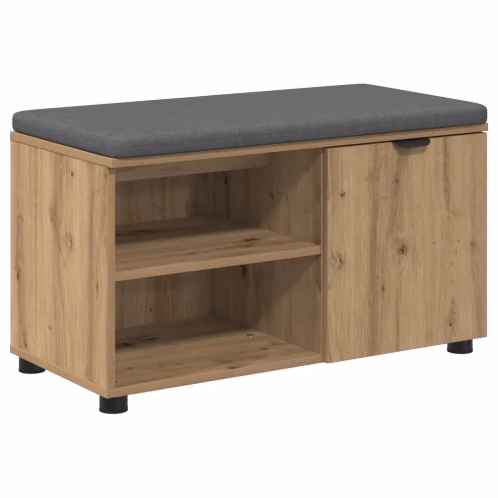 Panca da ingresso e porta scarpe vidaXL in legno color rovere con seduta in tessuto marrone, L 80 x P 38 x H 46 cm – 2