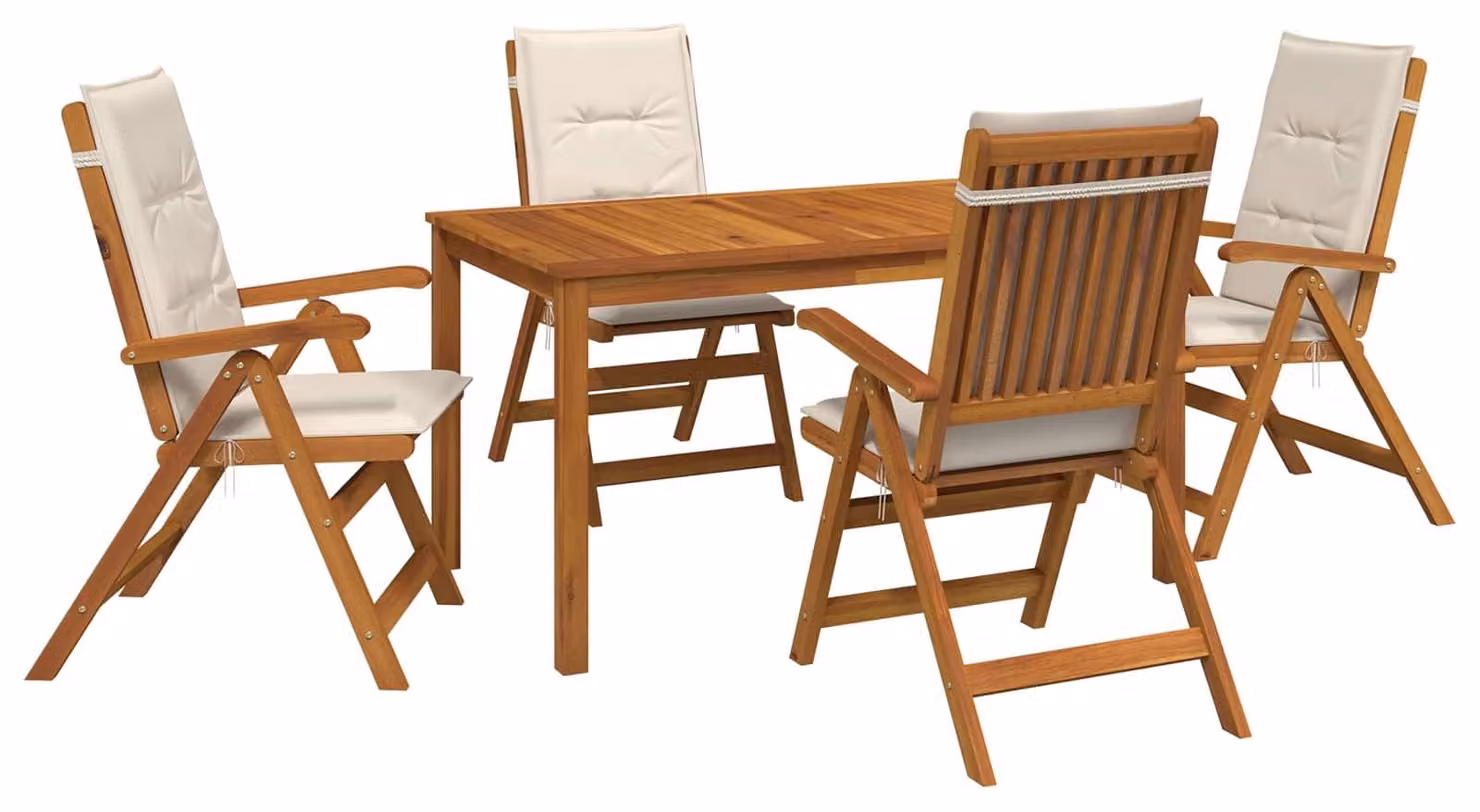 Set da pranzo da giardino, 5 pezzi, in legno massello di acacia naturale