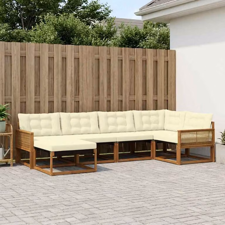 Set di divani da esterno vidaXL 6 pz in legno di acacia con cuscini beige e bianco per giardino e terrazza