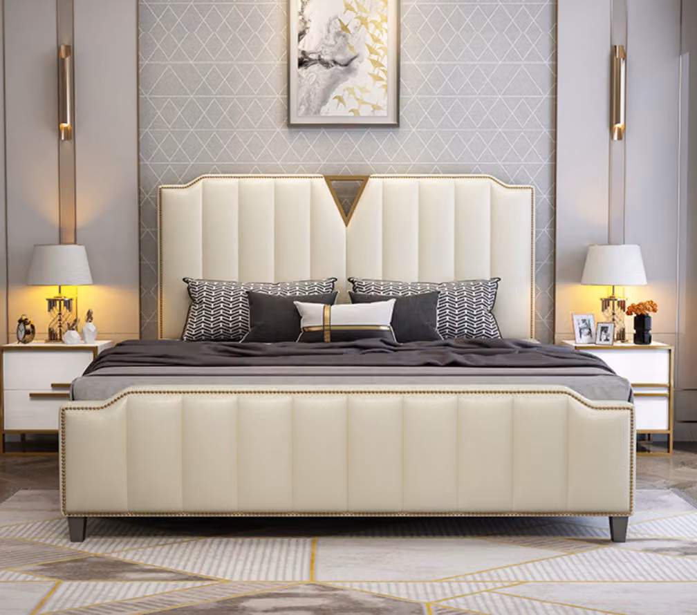Designer Bett 180x200 Leder Hotel Metall Betten Doppel Schlaf Zimmer Luxus Ehe