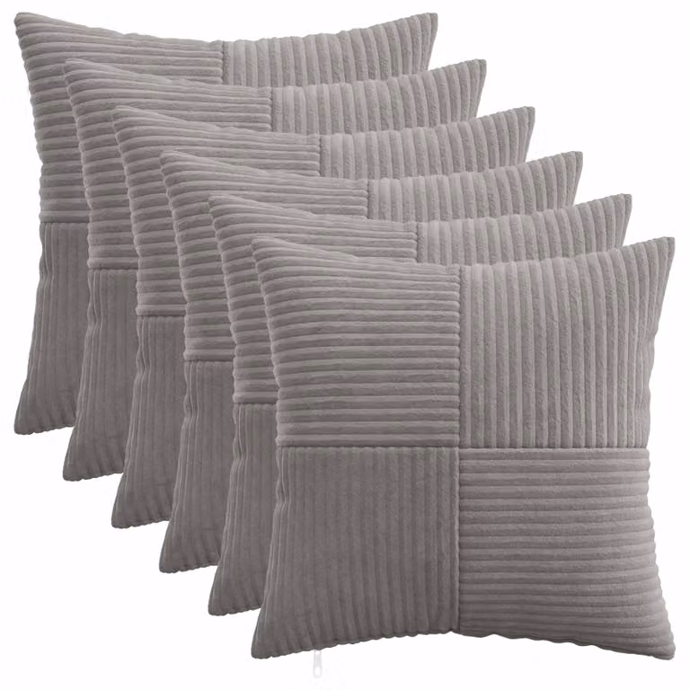 Set di 6 federe quadrate vidaXL ALMELO in velluto a coste, Grigio Chiaro, 40 x 40 cm