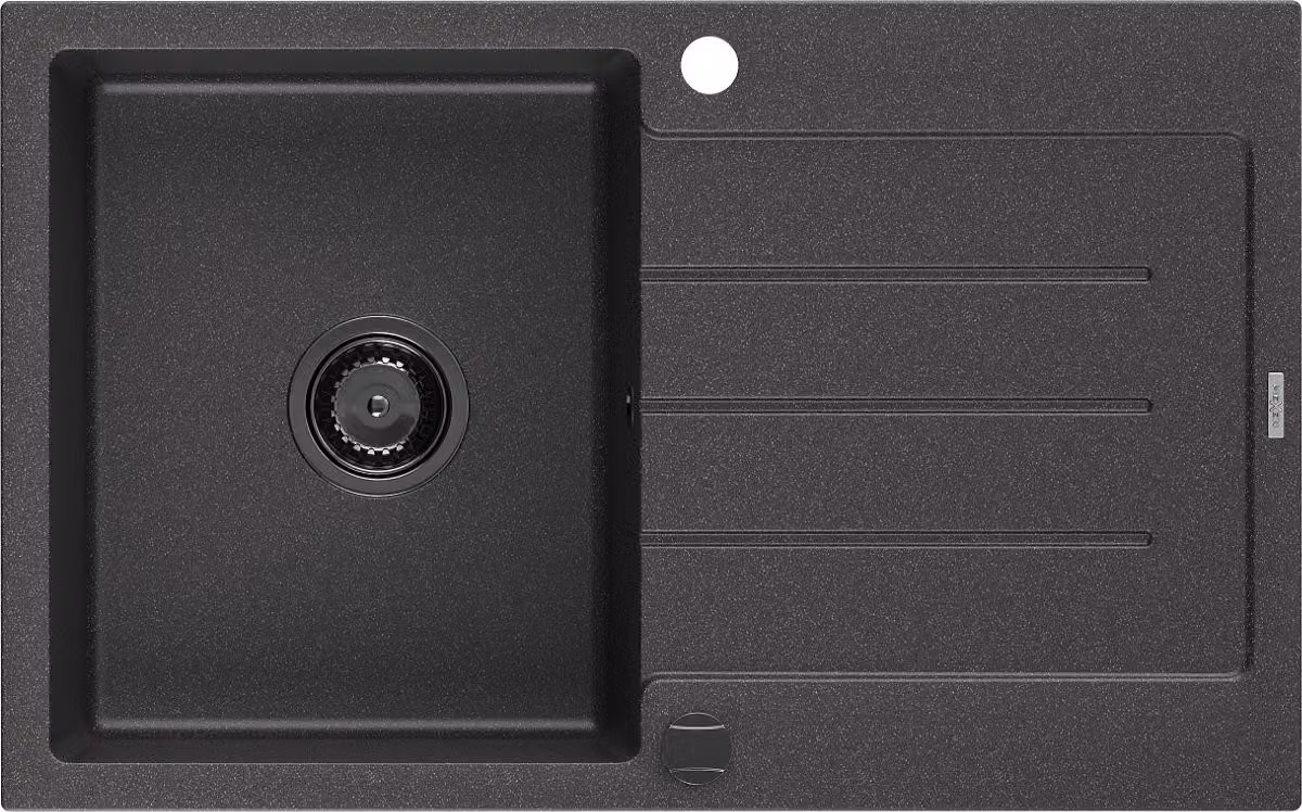 Mexen Bruno lavello in granito 1 vasca con sgocciolatoio 795 x 495 mm, nero maculato, sifone nero - 6513791010-76-B