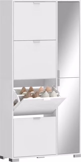 Scarpiera con Specchio e 4 Cassetti a Ribalta ¨C Minimal ¨C Bianco 80x30x100 cm