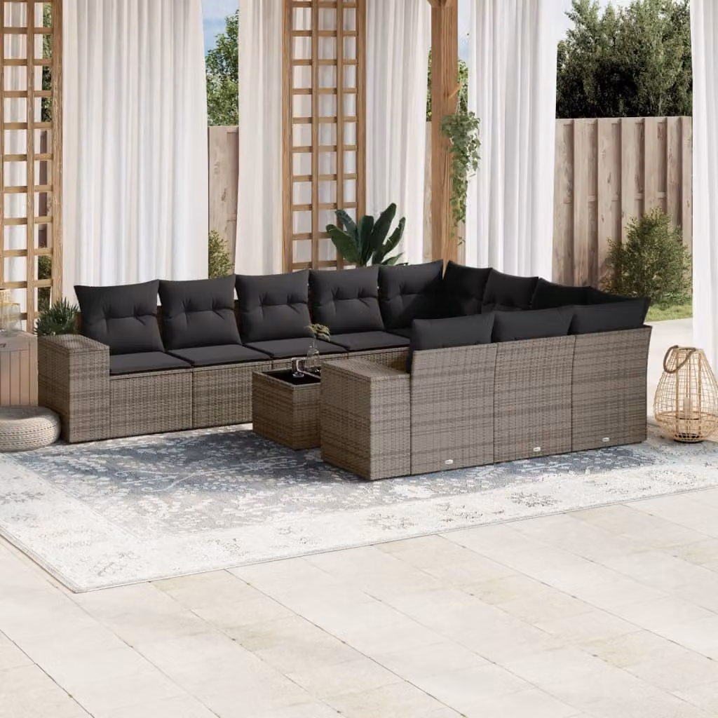 vidaXL Set Divani da Giardino 11 pz a Forma L con Cuscini Grigio – 1