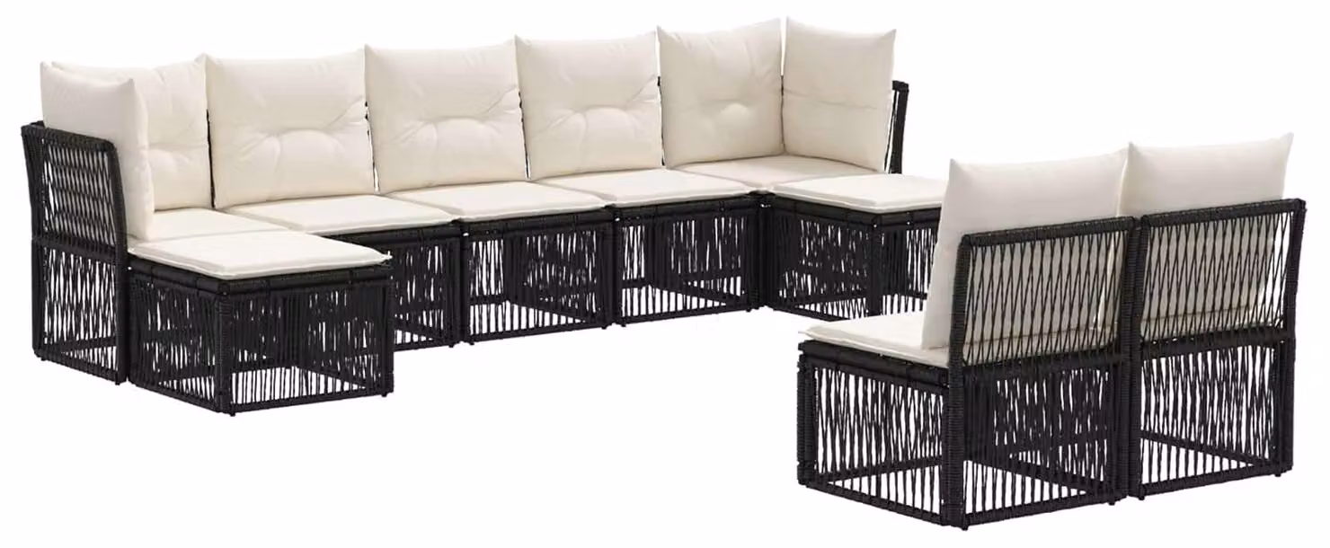 Set da giardino composto da 9 pezzi, colore nero, realizzato in rattan sintetico