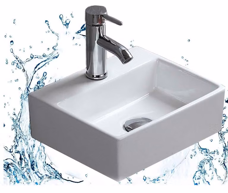 Lavabo da bagno in Vetroceramica da montare a parete, con finitura lucida