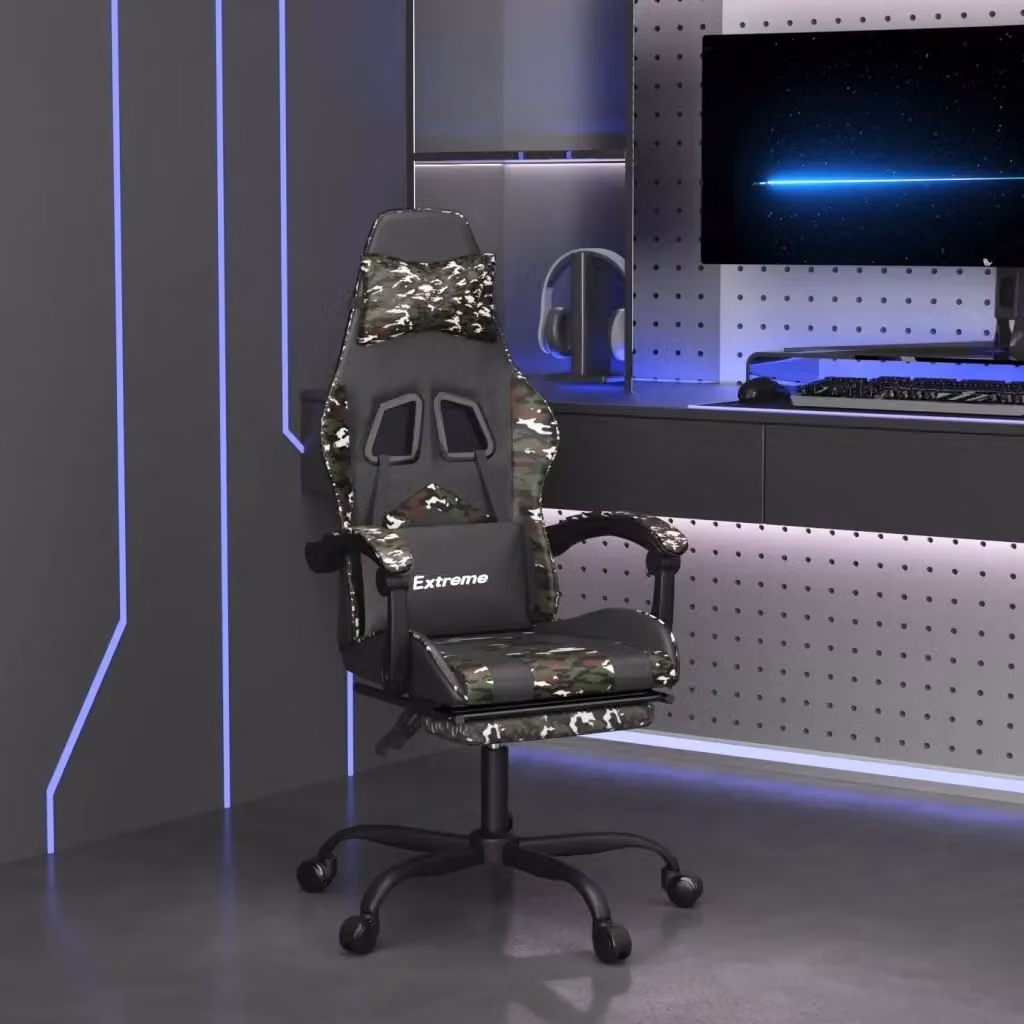 Sedia da Gaming Girevole con Poggiapiedi e Riposogalatelli in Similpelle Nera per Adulti – 2