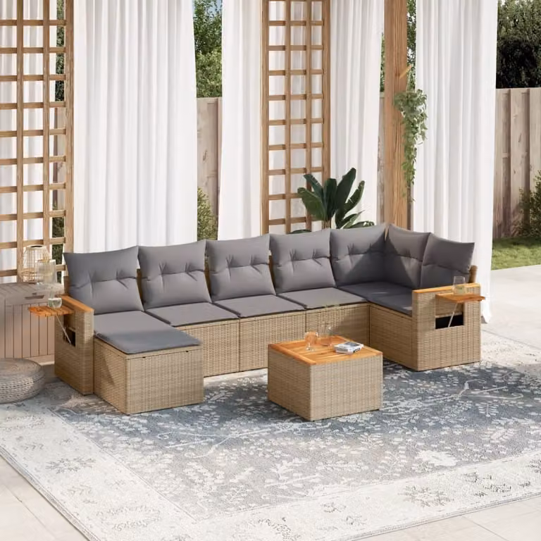 Maison Exclusive - Set Divano da Giardino 8 pz con Cuscini Beige in Polyrattan