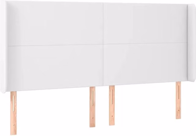 Testata del letto ad orecchio in similpelle bianca con struttura in legno di larice, L: 183 cm, P: 16 cm, H: 118-128 cm