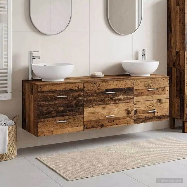 Set di mobili da bagno moderno vidaXL in legno marrone con base lavabo e mobiletto laterale, L/P/H: 161,0 x 40,65 x 80,0 cm – 1