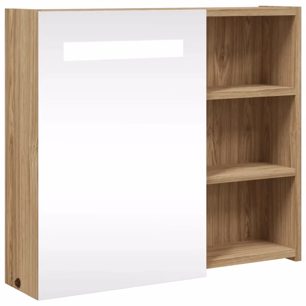 Armadietto da bagno con specchio e illuminazione LED vidaXL in rovere marrone, L: 60 cm, P: 13 cm, H: 52 cm – 2