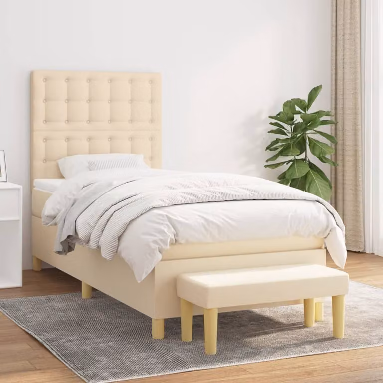 vidaXL Giroletto a Molle Ibrido con Materasso in Tessuto Beige e Bianco L/P/H: 200 x 80 x 128 cm