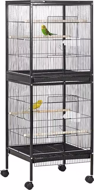 Gabbia Voliera per Uccelli per Interni 51,5x50x140 cm con Ruote e Vassoi Estraibili Nero