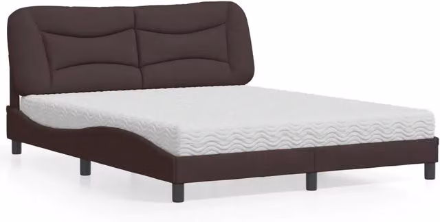 Letto con Materasso Hvar vidaXL in Tessuto Marrone e Bianco L/P: 160 x 200 cm – 1
