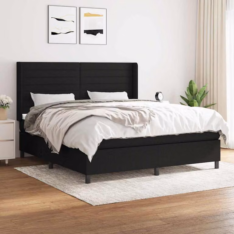 vidaXL Giroletto a Molle con Materasso Nero in Tessuto L/P/H: 160 x 200 x 128 cm