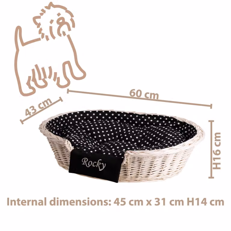 Cestino per cani in vimini con nome 60x43 H16 CM