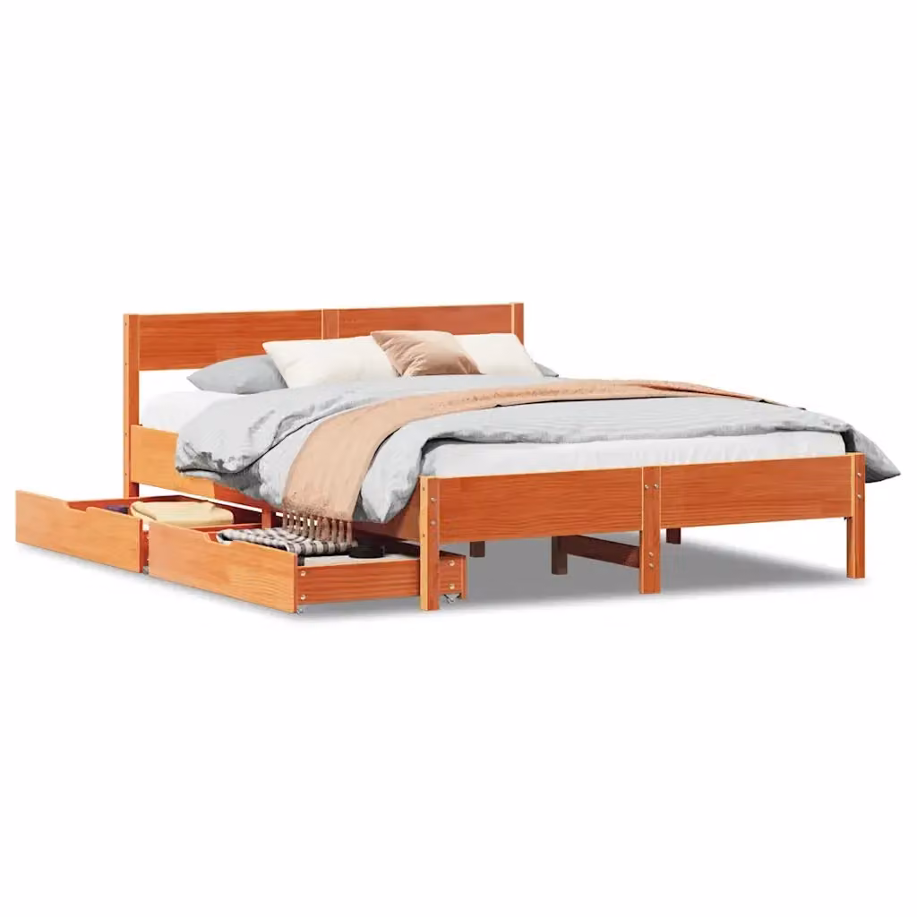 vidaXL Giroletto in Legno di Pino Massello Marrone Cera con Doghe Rigide L/P/H: 200 x 140 x 71,5 cm – 2