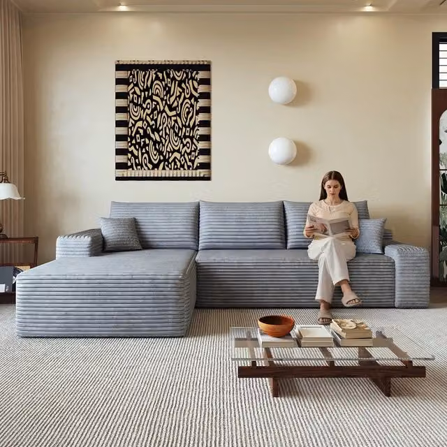 Divano angolare Chaise Longue ¨C Minimal ¨C grigio tessuto 270cm