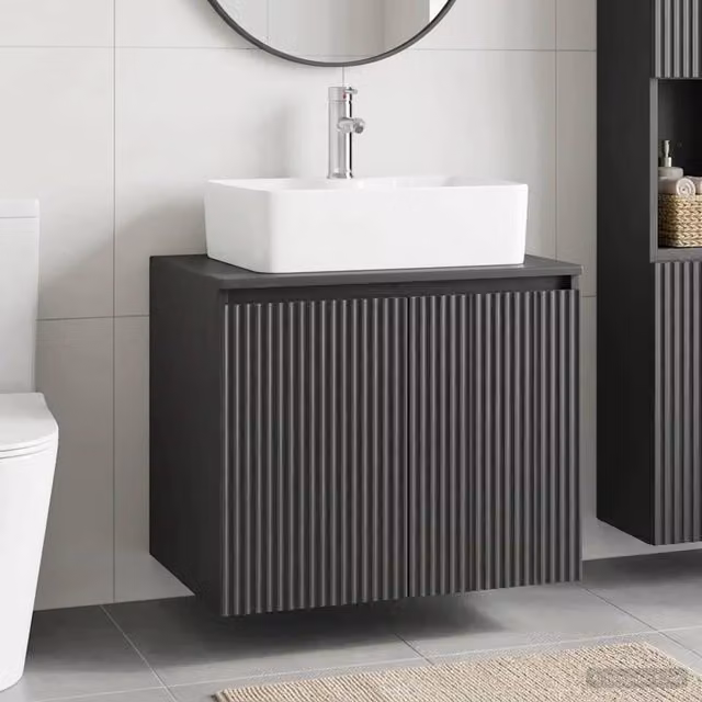 Mobile lavabo moderno vidaXL nero opaco in legno MDF sospeso L: 62,5 cm, P: 44,5 cm, H: 50 cm