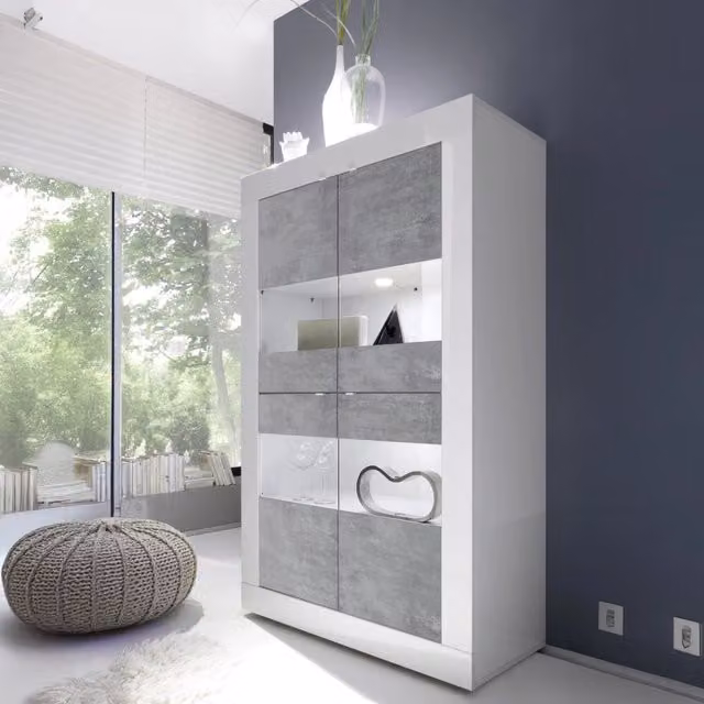 Mobile Espositore Suzzara, Vetrina 3 Ripiani, 101.4x42x161.2h cm Bianco Lucido