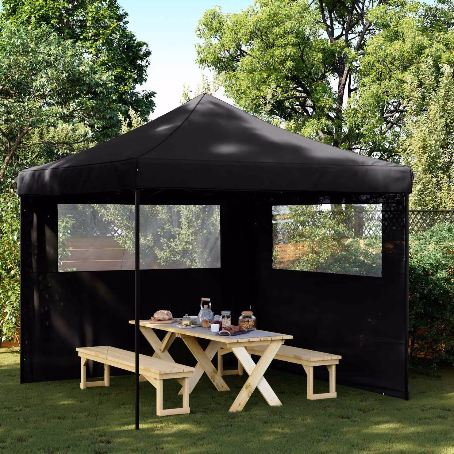 Tenda Party vidaXL in tessuto Oxford e PVC, Nero e Bianco, L/P/H: 292 x 292 x 315 cm