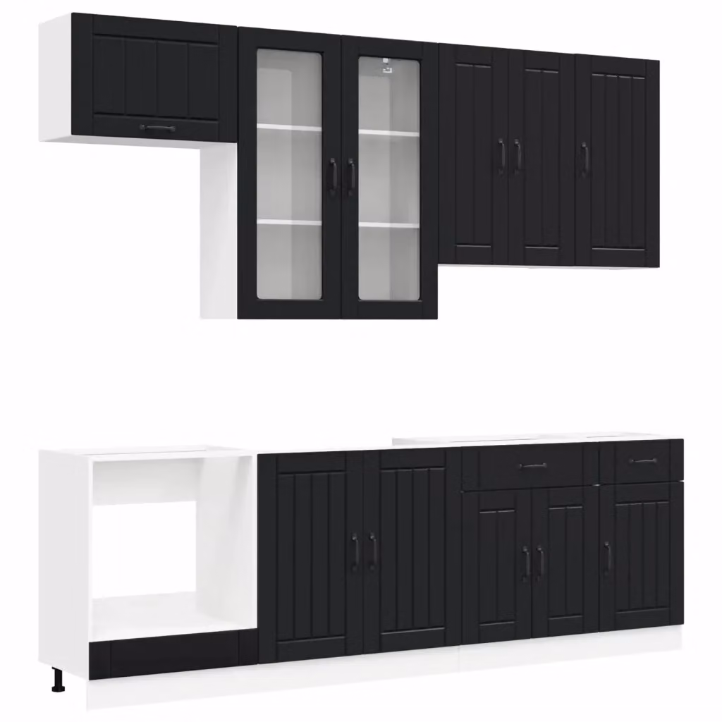 Unità Cucina Moderna vidaXL in MDF Nero con Ante in Vetro e Cassetti, 8 Pezzi – 2